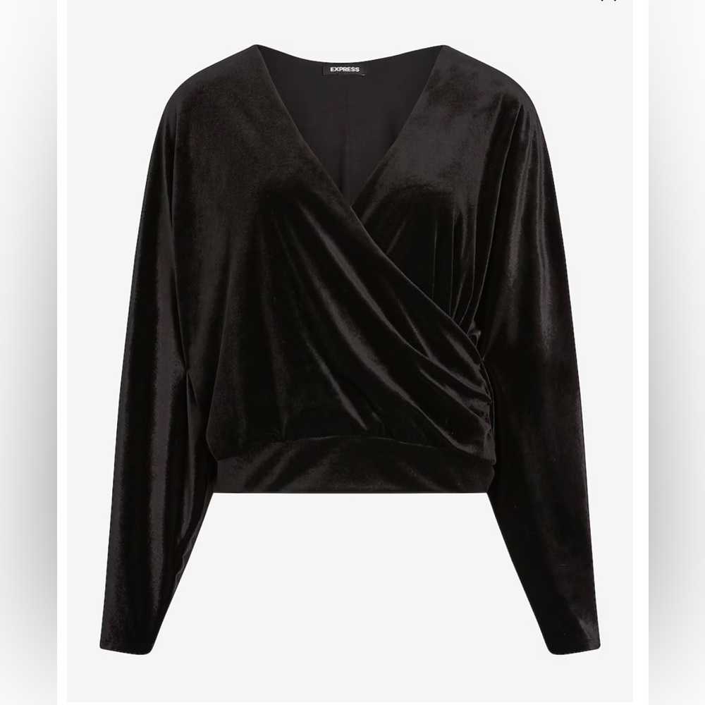 Express:  Velvet V-Neck Long Sleeve Faux Wrap Top